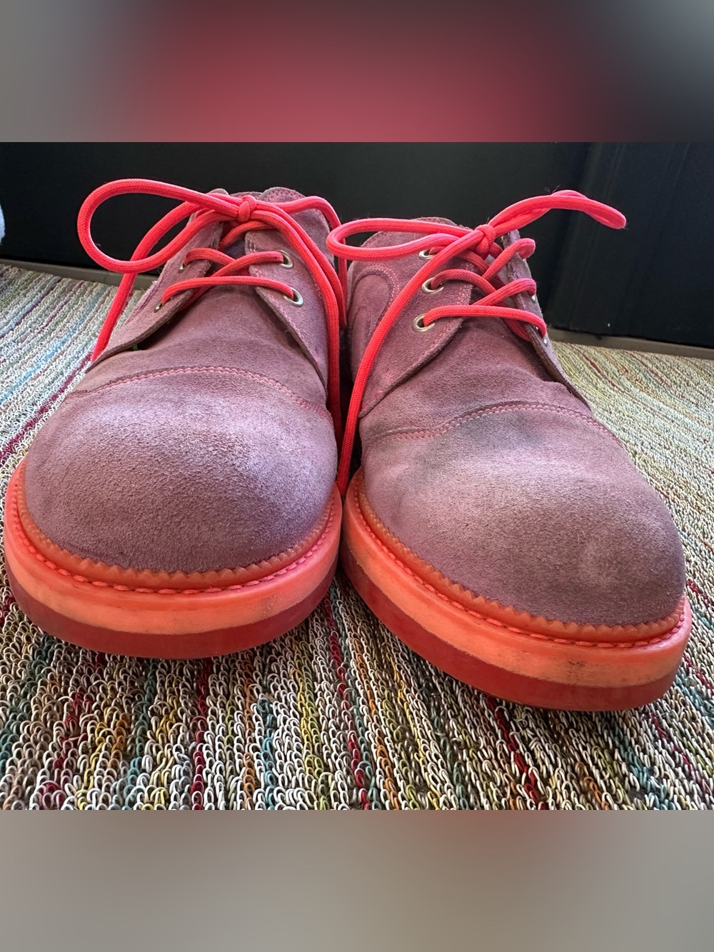 Fluevog 7th Heaven Derby Swirl purple (orchid)/pink suede lace-up shoe -11.5 - Picture 7 of 16